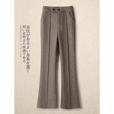 加秋绒筒毛呢裤女2YQB冬205新款松紧腰人字纹直裤显瘦微喇修身喇