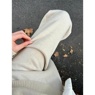 羊毛呢腿直裤女秋冬季新款高腰垂感人字纹加小个子窄版筒绒裤BBC