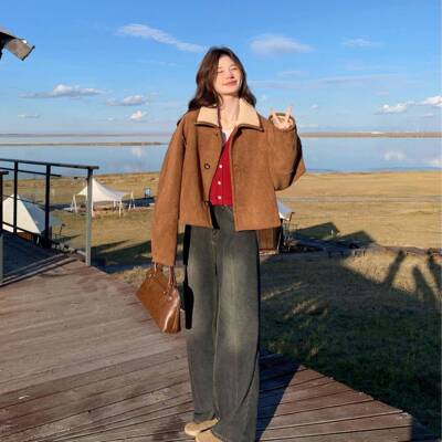 双面可穿YBY麂皮绒上衣女春秋2025款个小子冬新季加绒加厚羊羔外