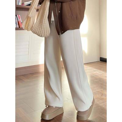 花契大尺码女装5878秋冬加绒休闲裤垂坠1感拖PRJ地裤高腰直筒运卫