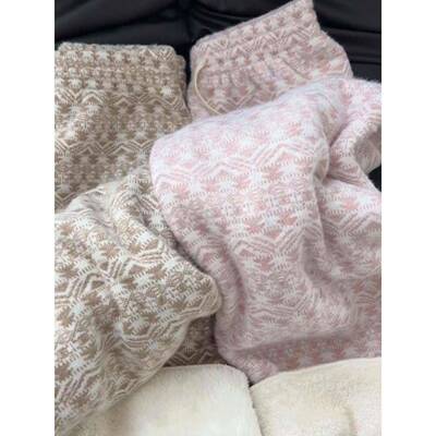 超f看奶fuu重工好提花针织阔腿女加绒搭加厚冬季粉色HTX减龄百保