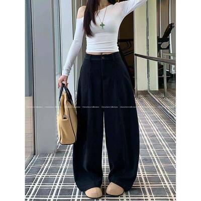 umikuki慵懒风纯色褶ITB皱垂感休闲裤秋季小众百搭宽松m阔腿裤女