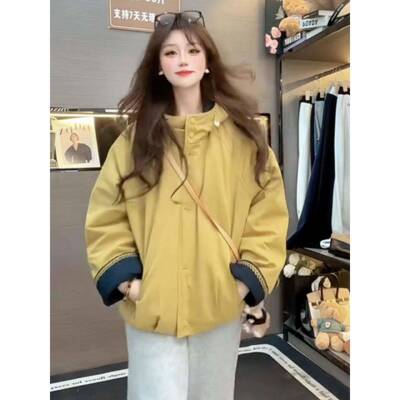 连帽加绒棉衣外套女2025冬新款小个子厚秋休闲宽松GKH派克服加上