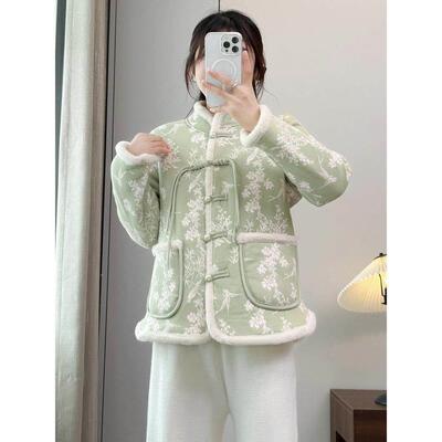 棉袄女冬季新款东北扣大花棉衣加绒国加厚中风盘小花个子碎花F202