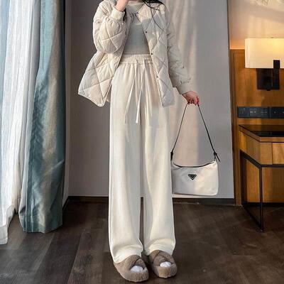 羊加羔绒女裤小CSB绒加厚女秋冬季直腿筒垂感个子白色裤子灯芯绒