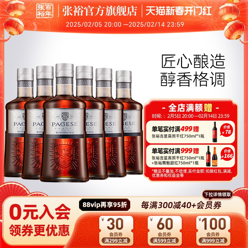 【张裕官方】派格尔银马白兰地500ml*6瓶40度囤货装洋酒正品