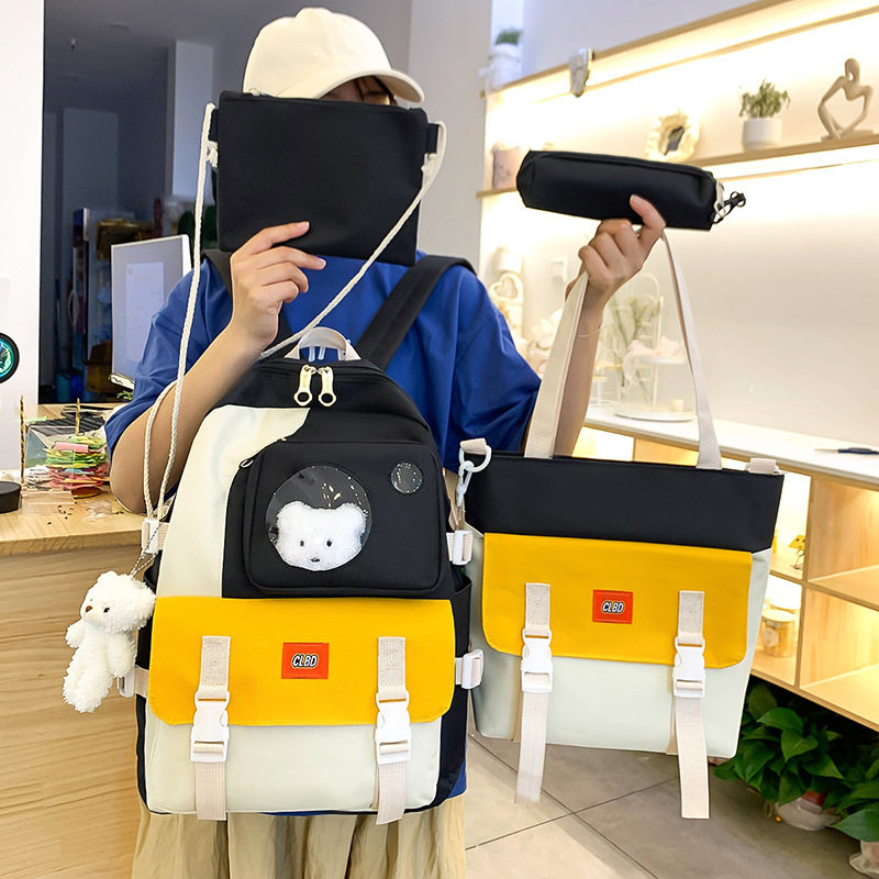 中学生书包女韩版森系ins拼色可爱高中学生初中生双肩包原宿背包