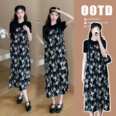 印花吊带裙 网红孕妇装 甜美韩版 新款 内搭T恤孕妇两件 2025夏季