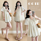 小个子韩版 蕾丝刺绣减龄娃娃衫 上衣 孕妇装 套装 新款 托腹短裤 夏季