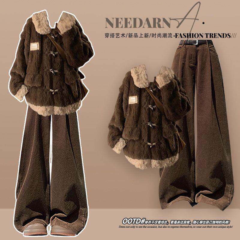 韩系巨好看的小个子羊羔绒外套女新款初冬季独特漂亮加绒上衣套装