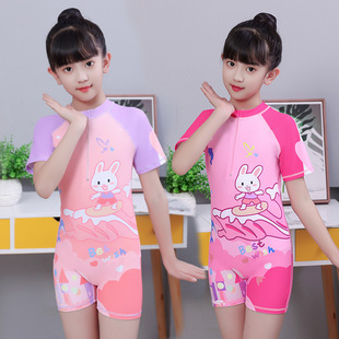 宝宝女孩保守 泳装 游泳 短裤 卡通可爱儿童泳衣连体女童中小童短袖