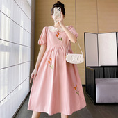 连衣裙花朵刺绣孕妇裙网红A字裙夏装 孕妇装 纯棉大码 新款 2025夏季