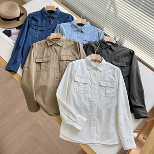 复古工装 女装 牛仔衬衫 衬衣休闲外套25秋冬新款 479579 长袖 核桃家