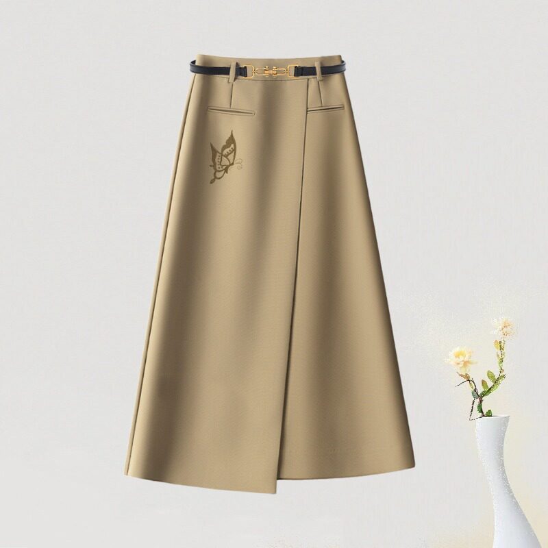 7437-8【乱针刺绣】高端气质半身裙女春夏季新款高腰刺绣A字裙