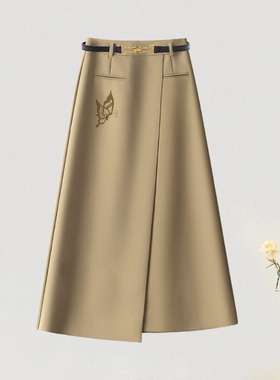 7437-8【乱针刺绣】高端气质半身裙女春夏季新款高腰刺绣A字裙