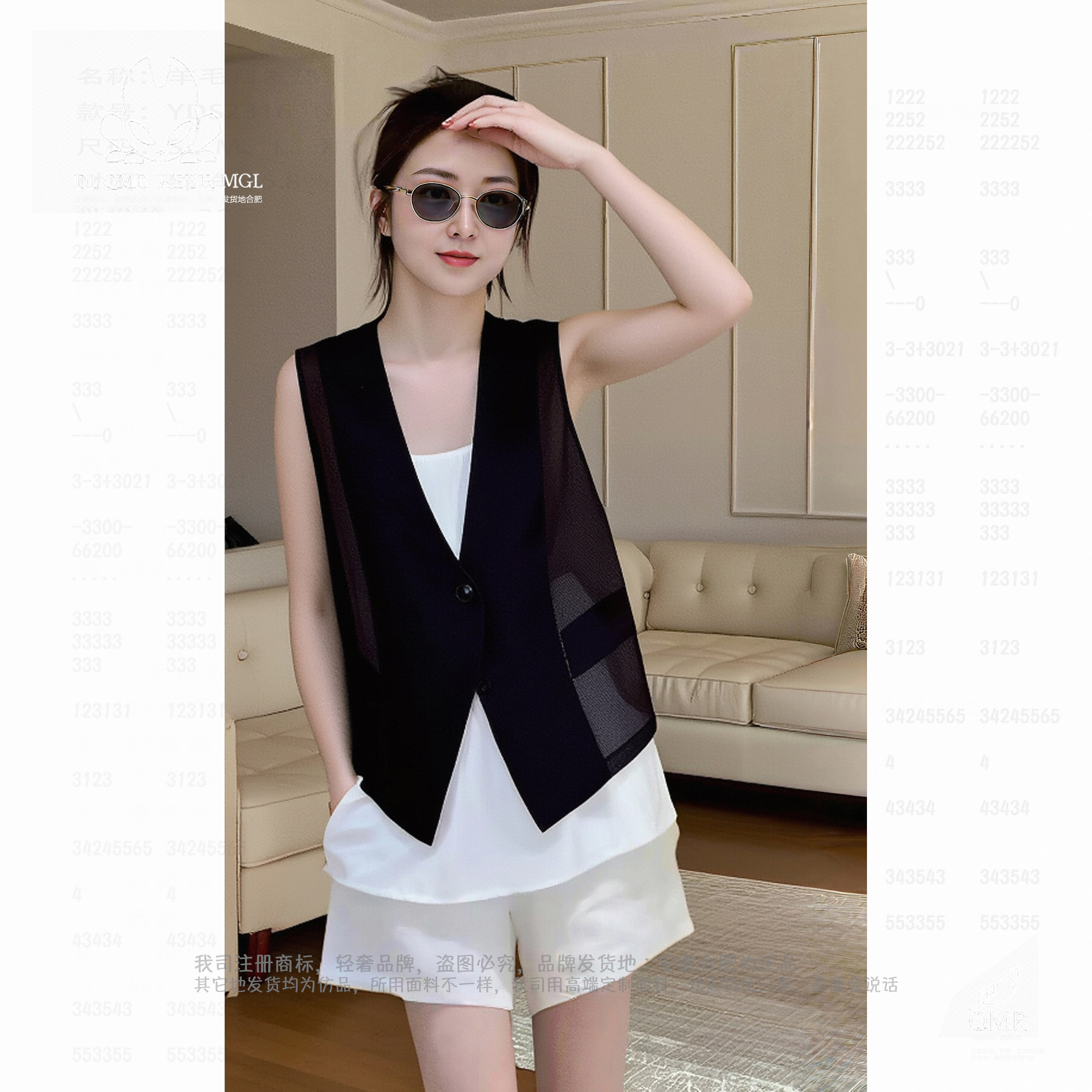 夏季薄款宽松黑色V领单排扣马甲女百搭外穿叠穿背心洋气上衣