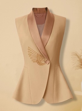 7641-4高端一粒扣西装马甲外套2025春秋气质职业装中式刺绣马夹