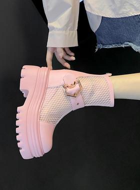 小个子10cm12cm15cm超高跟粗跟厚底网靴女夏季新款镂空凉靴马丁靴