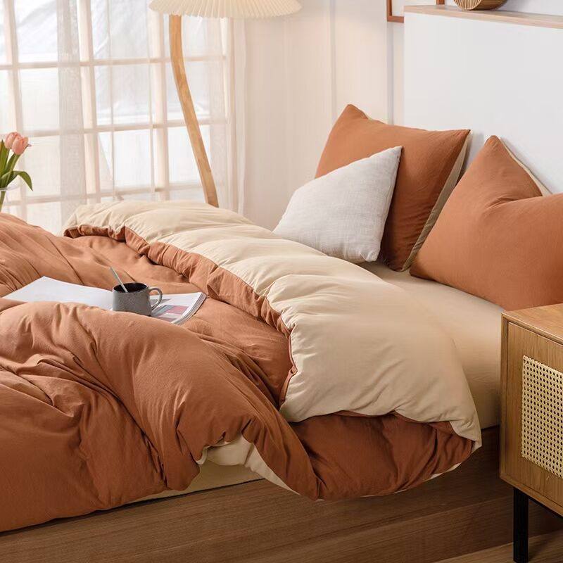 无印良品天竺棉四件套全棉纯棉纯色被套针织素色柔软床单床上裸睡