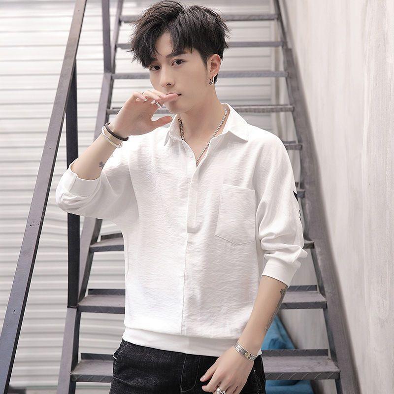 衬衫男士短袖t恤夏季新款宽松中袖衬衣韩版潮流休闲七分袖衣服男