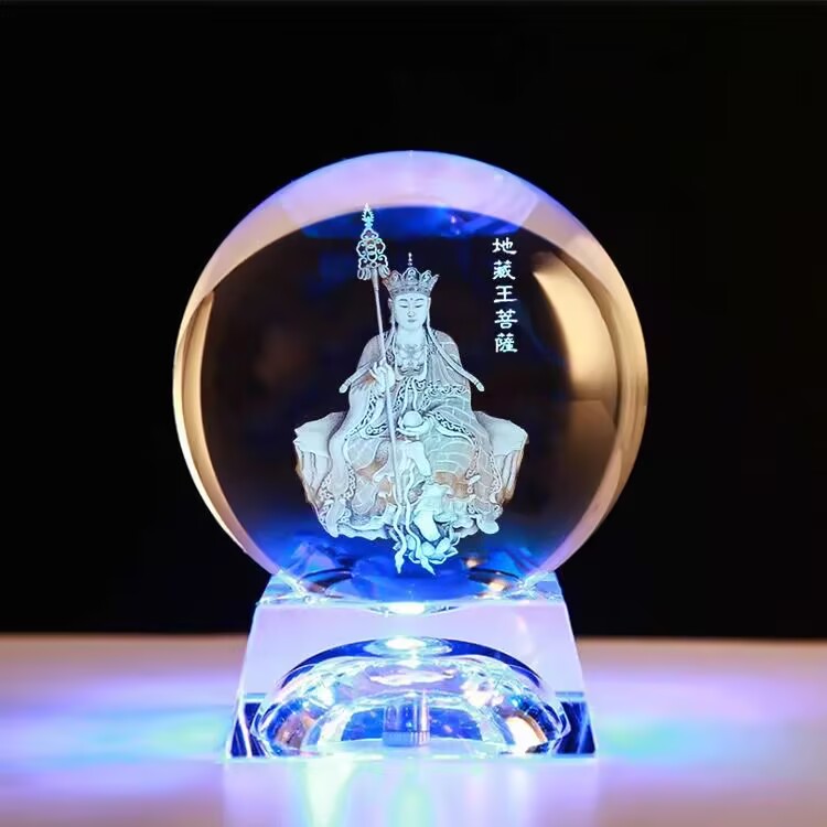 本命佛水晶球内雕发光摆件