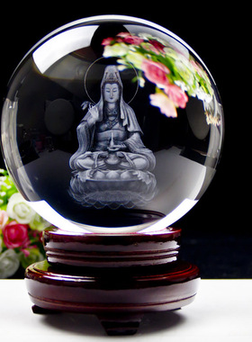 中式保佑玻璃桌面摆件水晶内雕