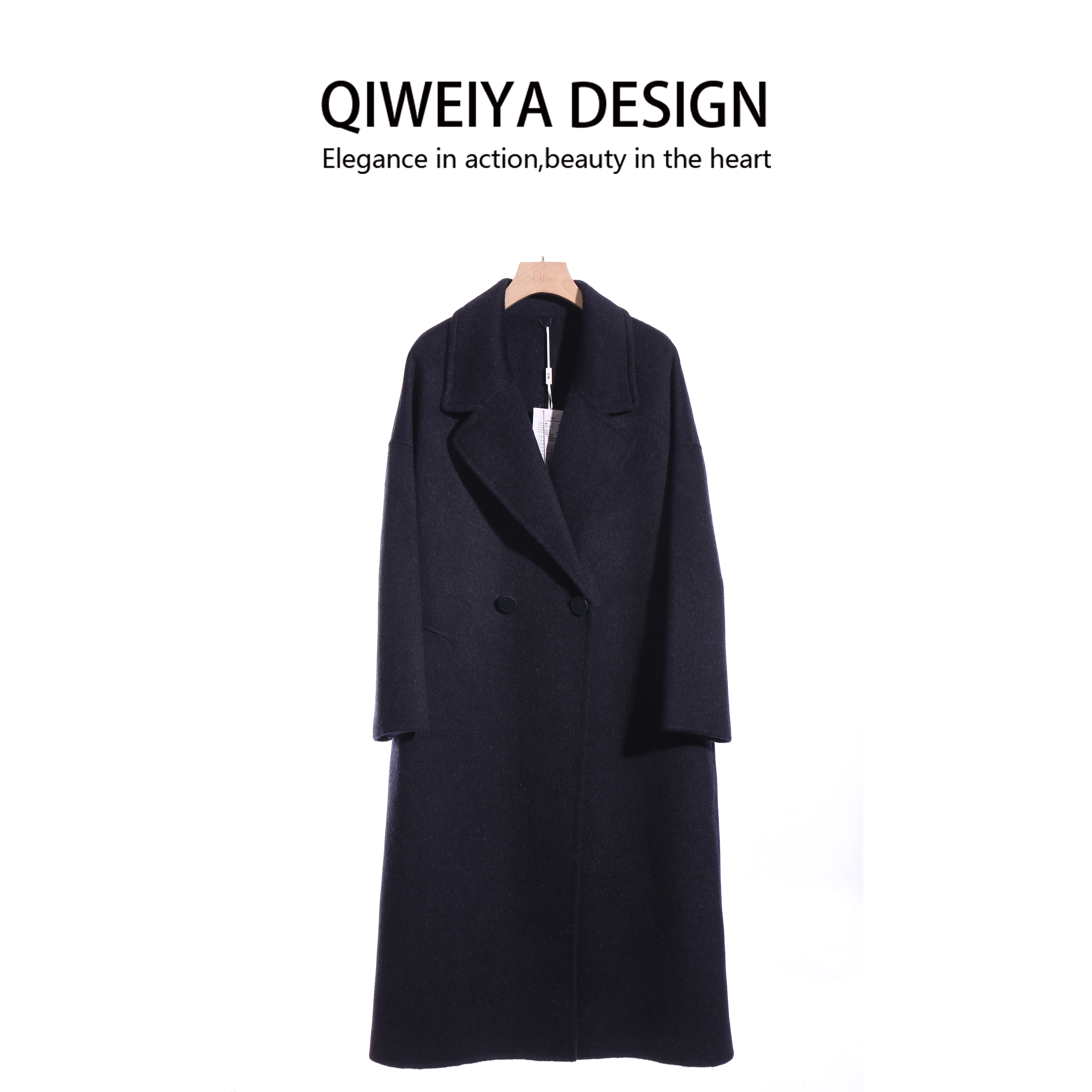 3QR 107C冬新款双面羊绒大衣女中长款宽松羊驼绒大衣 高级显瘦