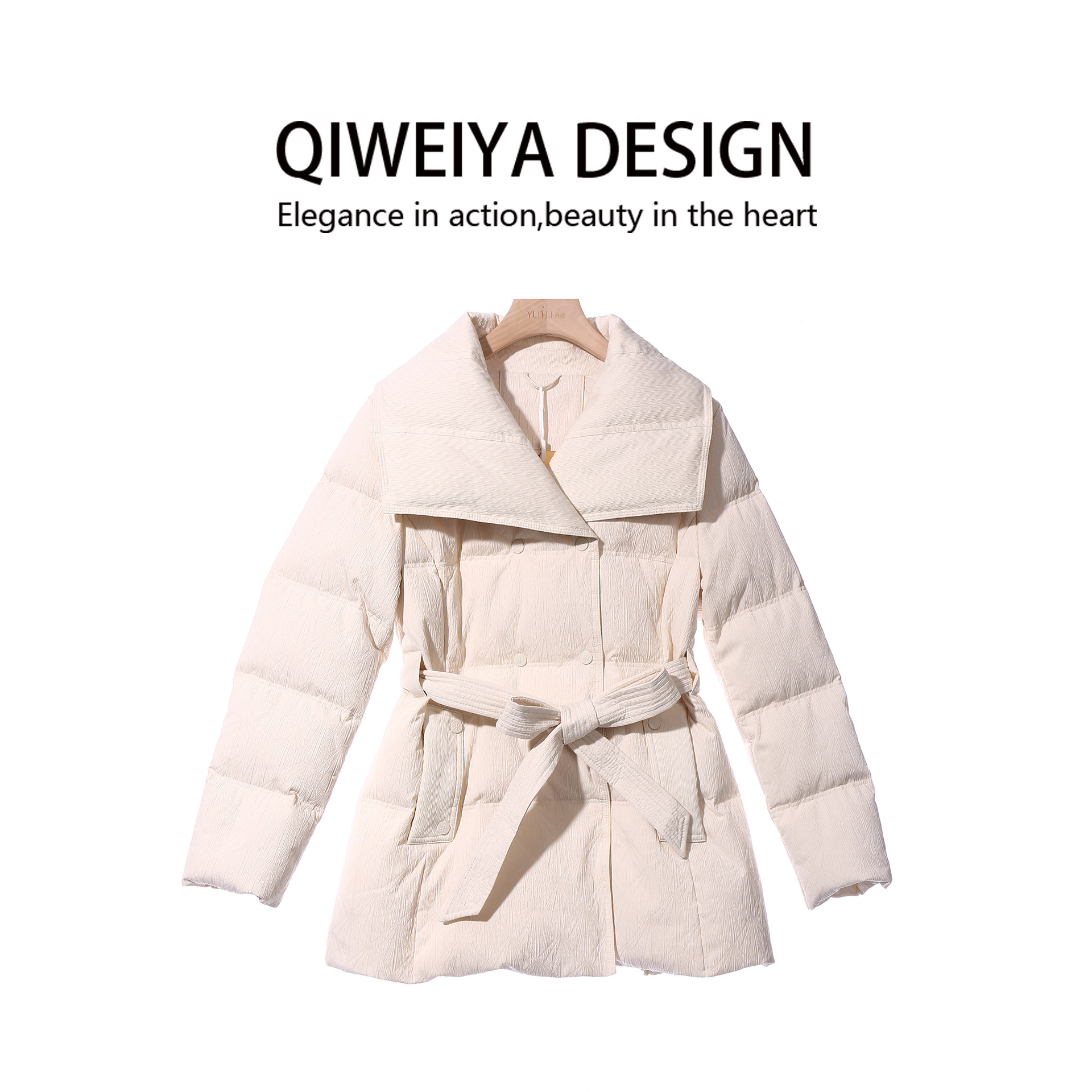 扬洋8525气质大翻领系带收腰羽绒服女中长款加厚保暖外套