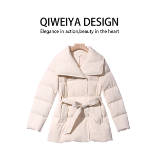 扬洋8525气质大翻领系带收腰羽绒服女中长款加厚保暖外套