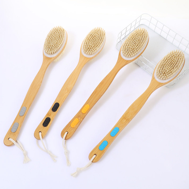 猪鬃双面四扣浴刷洗澡刷子搓澡巾沐浴球搓背不求人长柄后背搓泥