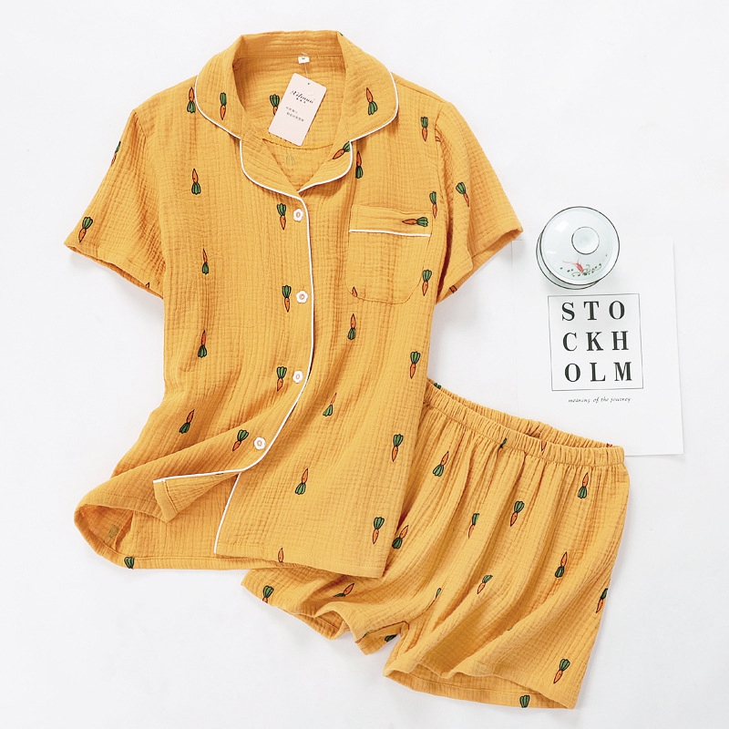 情侣纯棉纱布绉布家居服套装