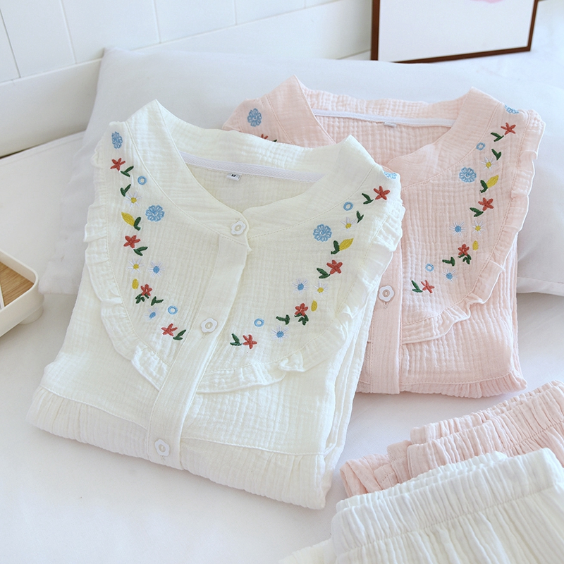 女士纯棉长袖长裤睡衣套装