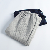 长裤 睡裤 纯棉空气层夹棉加厚保暖纯色直筒宽松家居裤 秋冬季 男长款