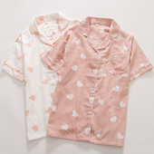 短袖 单件睡衣家居服 纯棉双层纱布清新甜美全棉半袖 上衣女夏季 薄款