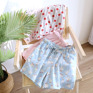 短裤 夏天全棉带口袋半裤 女夏季 纯棉纱布清新卡通家居裤 薄款 睡裤