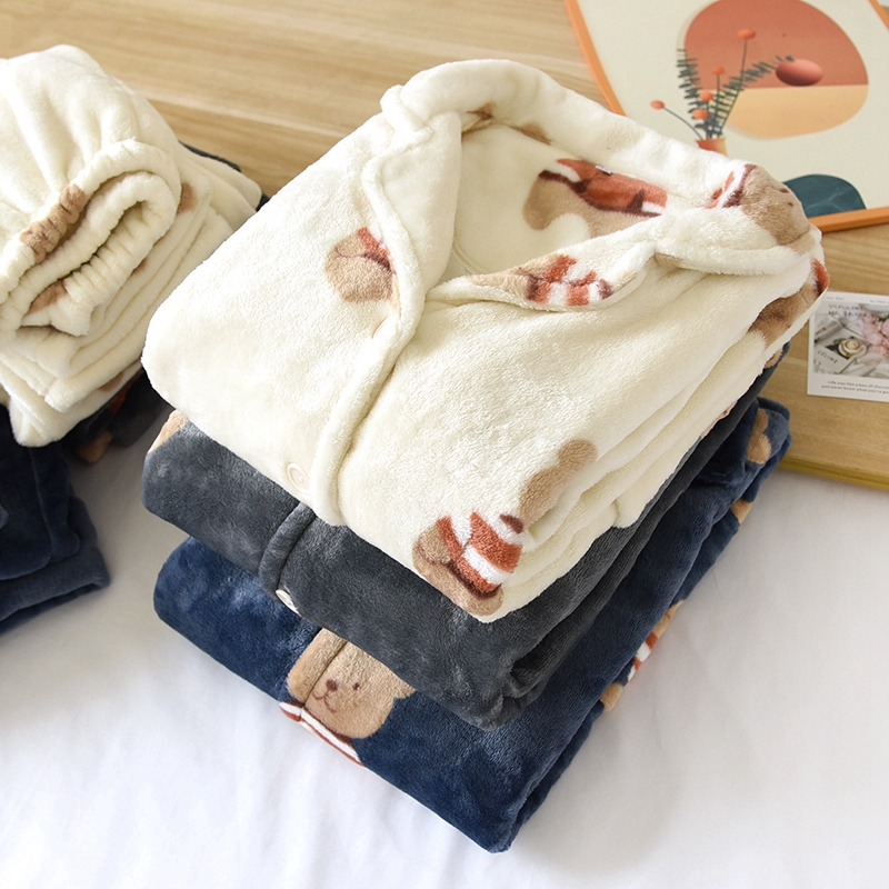 情侣加厚法兰绒休闲卡通睡衣套装