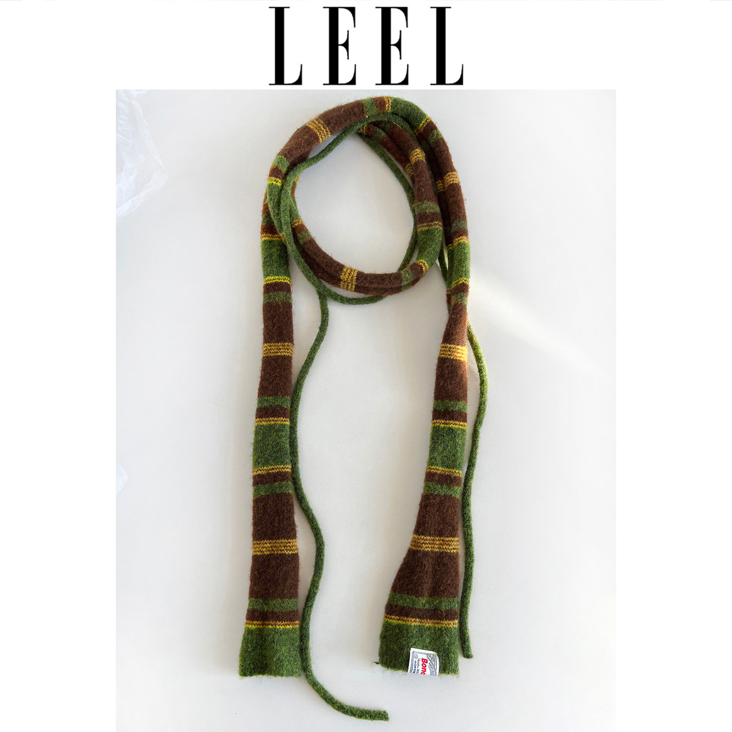 LEEL时髦条纹细窄小围巾26秋冬季女个性双拼细绳围脖个性y2k颈带