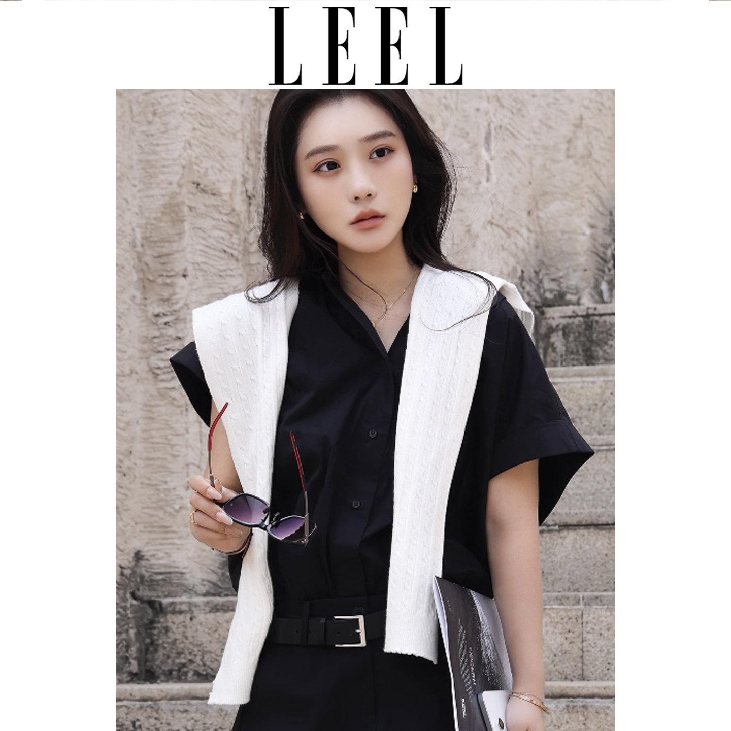 LEEL披肩女外搭高端春秋季针织网红米白色空调房小搭肩配衬衫裙子