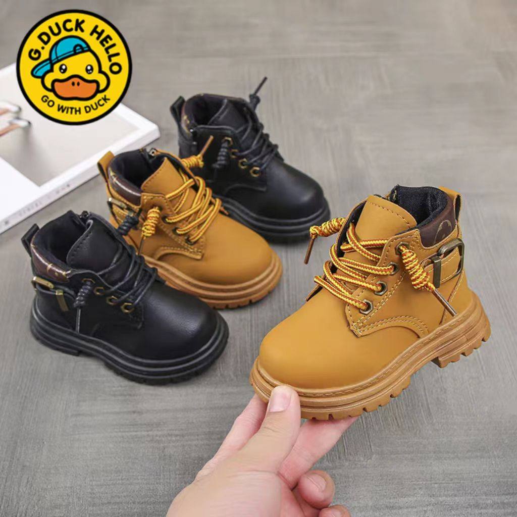 小黄鸭儿童马丁靴2025新款秋冬季加绒靴男童短靴软底防滑宝宝单鞋