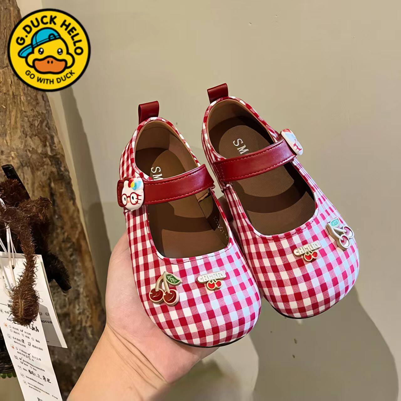 小黄鸭童格子玛丽珍鞋2026春季新款勃肯鞋女童平底舒适休闲鞋单鞋