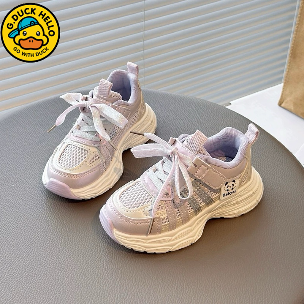 小黄鸭女童鞋时尚老爹鞋2026春秋新款中大童软底网面透气运动鞋子