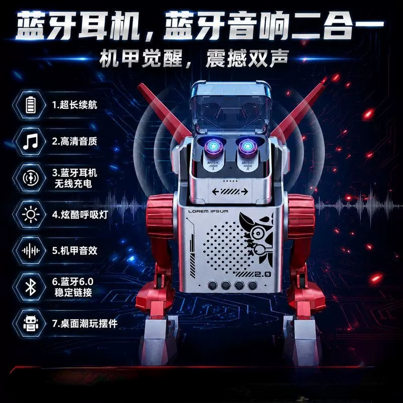 新款蓝牙耳机音响二合一超长续航机器人外形桌面摆件礼物耳机