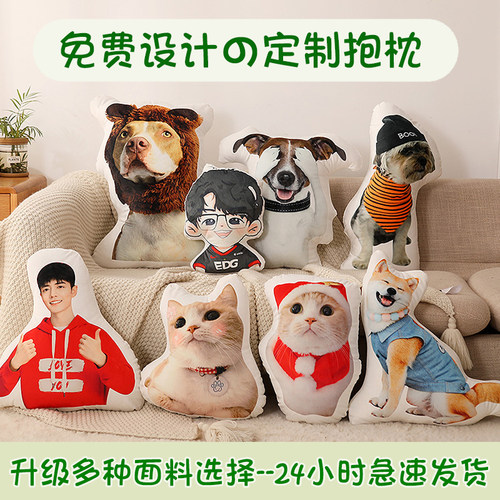 宠物抱枕定制来图印照片猫咪异形人形靠枕可做丑猫无白边靠垫定做