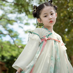 女童漢服秋裝 超仙中國(guó)風(fēng)齊胸襦裙改良中式 兒童古裝 裙子 連衣裙長(zhǎng)袖