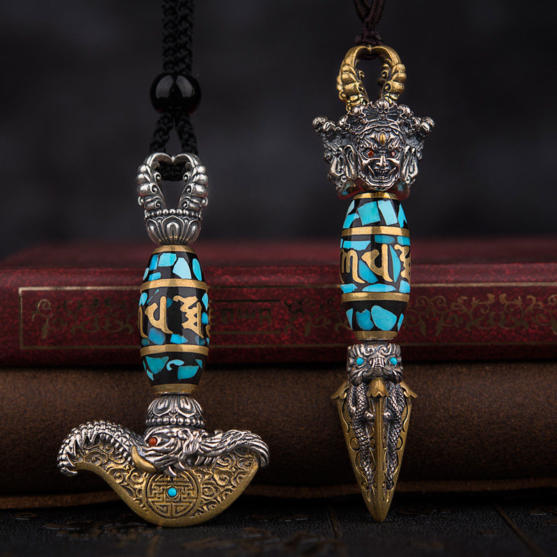 纯银不动明王金刚降魔杵吊坠项链手工精雕藏式挂件复古民族风饰品