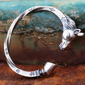 款 手工马镯款 维京战镯s925纯银马头形男士 开口银手镯泰银复古工艺