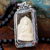 纯银十二生肖本命佛方牌吊坠镶嵌松石南红复古精雕随身护身符项链