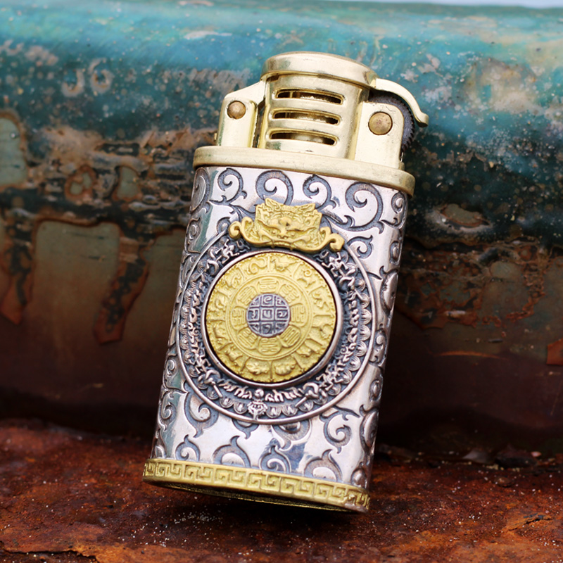 九宫八卦煤油打火机纯银老式防风