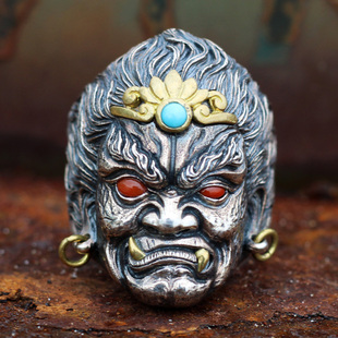 不动明王戒指s925纯银不动尊男款霸气复古民族风手工可调节银指环