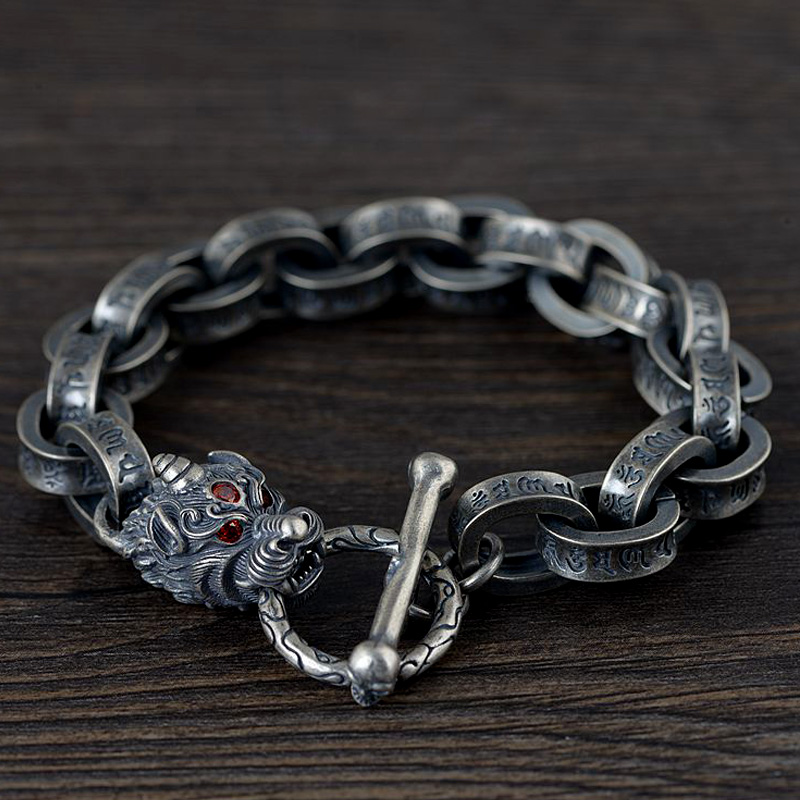 貔貅手链男士纯银s925龙头皮丘